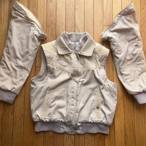 Vintage Khaki Corduroy 2-in-1 Coat Vest Chevron Motif  Sherpa Lined SMALL GVC‎